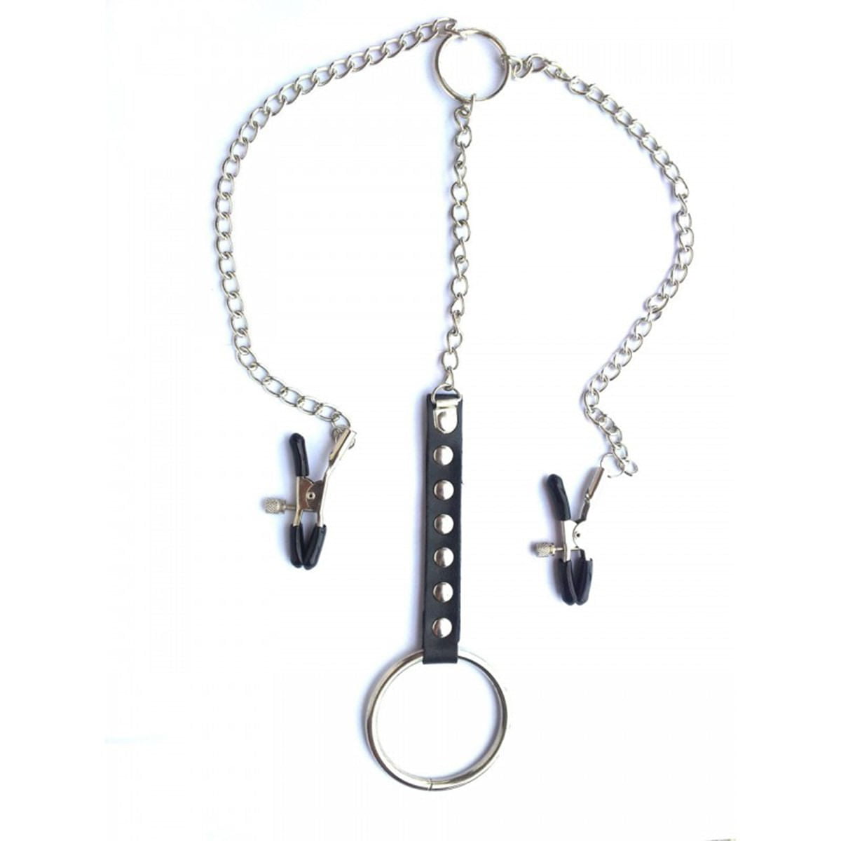 PRENDEDOR PARA MAMILOS MASCULINO COM CORRENTE E ANEL PENIANO IMPORT