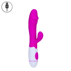 VIBRADOR COM ESTIMULADOR CLITORIANO USB IMPORT