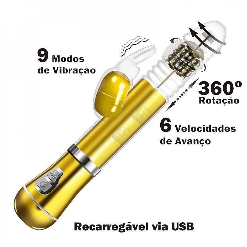 VIBRADOR ROTATIVO SOBE E DESCE COELHO RECARREGÁVEL IMPORT