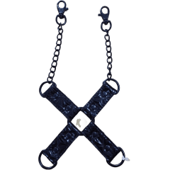 CONECTOR HOGTIE EM COURO SINTÉTICO PRETO COM CORRENTES IMPORT
